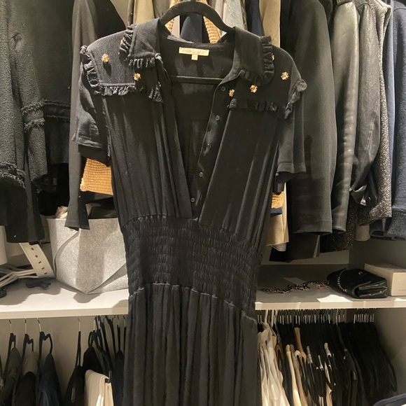 Maje black short sleeve dress with gold detail - Picture 2 of 5